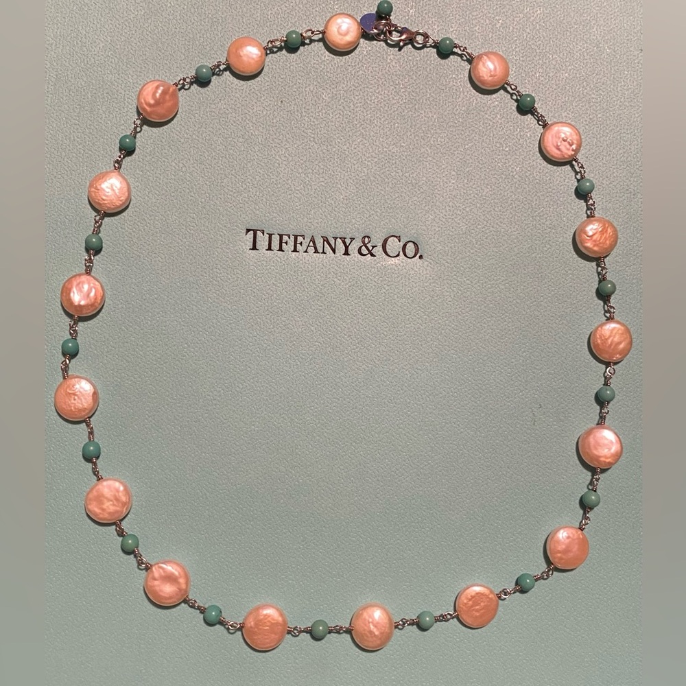 Iridesse was owned by Tiffany & Co silver, button pearl & turquoise necklace